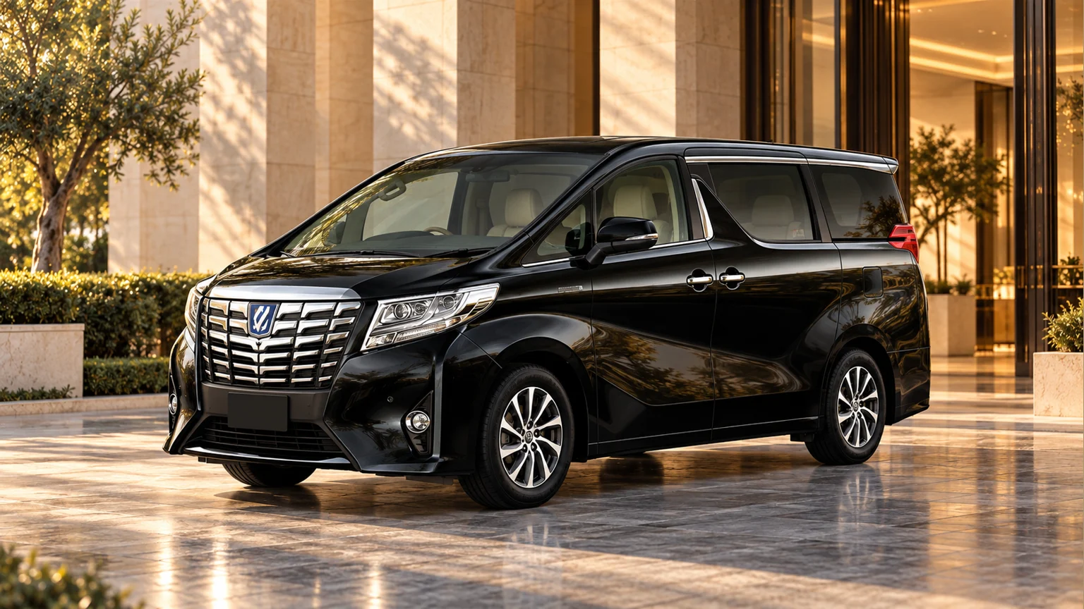 Illustrative 2015 Japan-market Toyota Alphard 30-series exterior reference; actual vehicle configuration confirmed on enquiry.