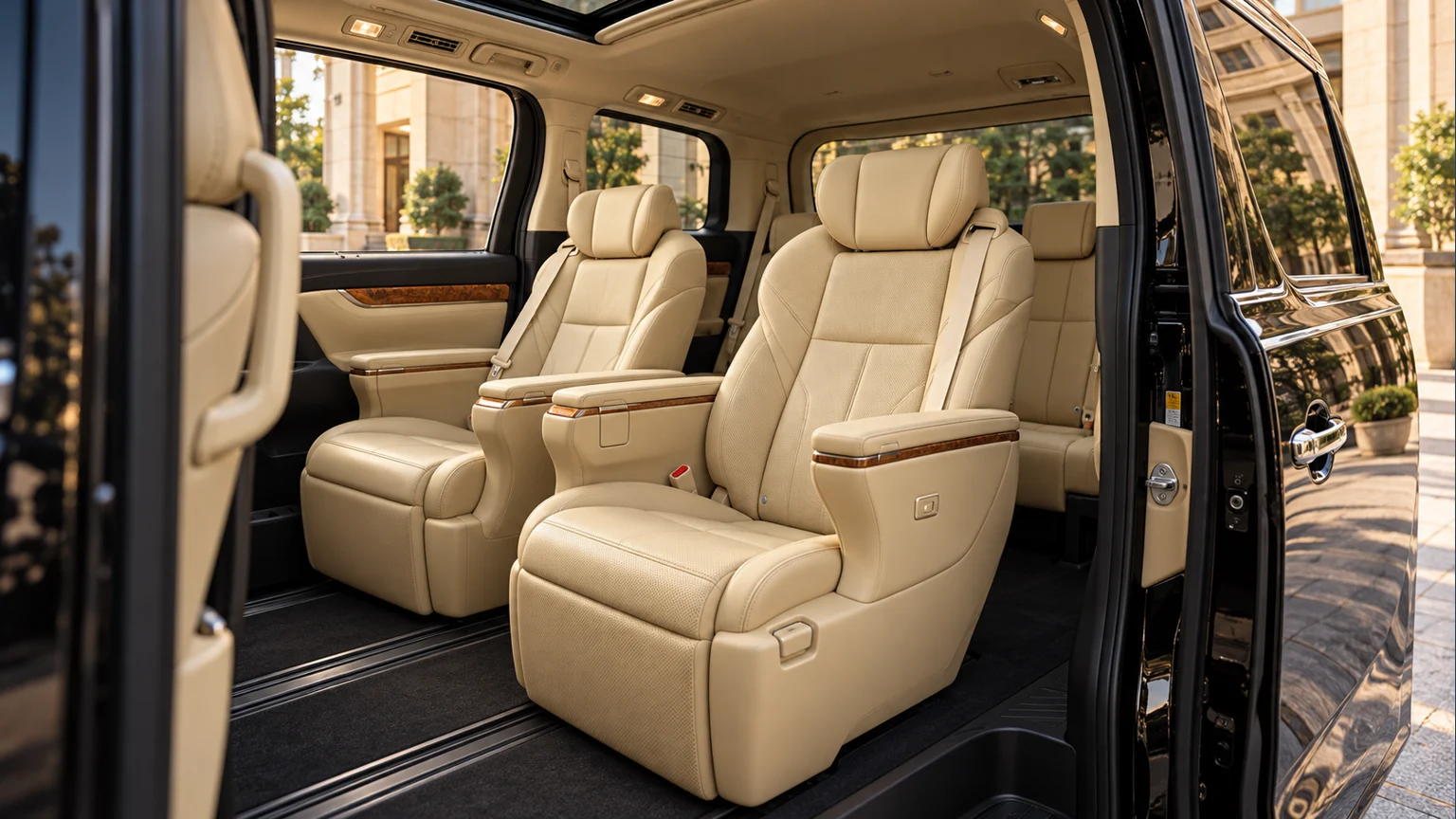 Illustrative 2015 Japan-market Toyota Alphard 30-series interior reference; actual vehicle configuration confirmed on enquiry.