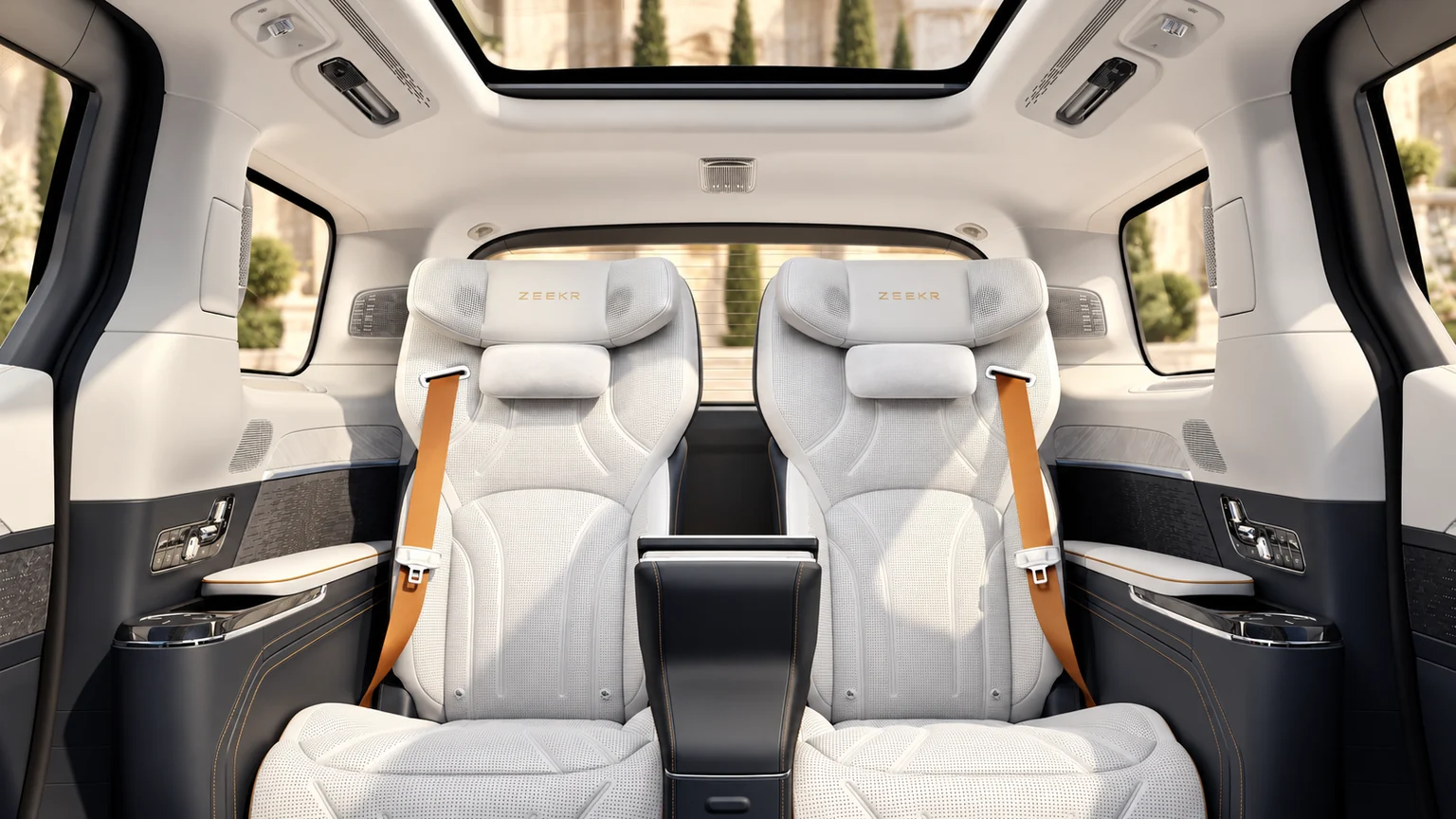 Illustrative ZEEKR 009 Grand rear executive seats; actual vehicle configuration confirmed on enquiry.